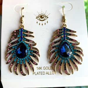 New peacock feather drop earrings